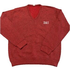 Vintage 70s FSSC SAE Fraternity Sweater Sigma Alpha Epsilon Red USA M Pullover